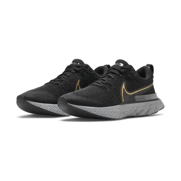 Nike React Infinity Run Flyknit 2 - Black/Metallic Gold/Smoke Grey