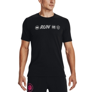Men's Running T-Shirt Under Armour Run Anywhere Logo TShirt  Black/White 13709770001