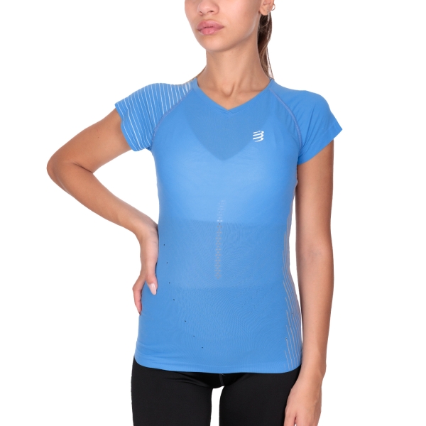 Women's T-Shirts Sport Underwear Compressport Performance TShirt  Pacific Blue/Papaya AW00094B542