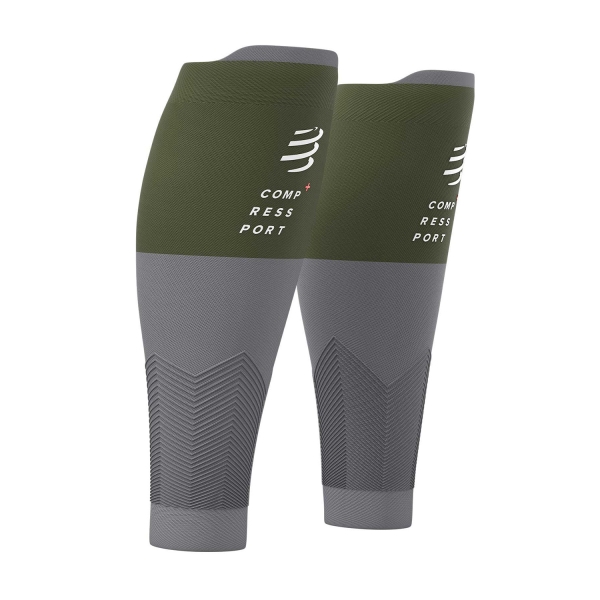 Compression Calf Sleeve Compressport R2V2 Compression Calf Sleeves  RF Green/Steel Grey SU00002B626