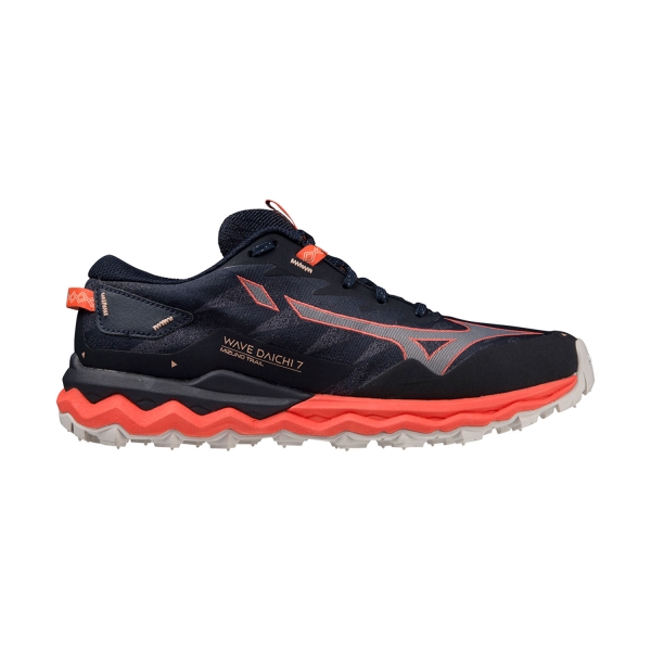 Women's Trail Running Shoes Mizuno Wave Daichi 7  Night Sky/Quicksilver/Hot Coral J1GK227171