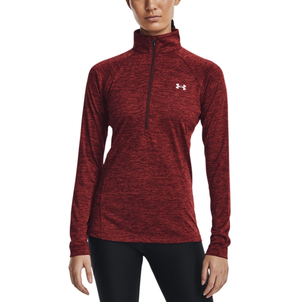 Women's Fitness & Training Shirt and Hoodie Under Armour Tech Twist Shirt  Chestnut Red/Radio Red/Metallic Silver 13201280690