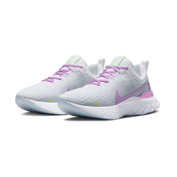 Nike React Infinity Run Flyknit 3 - White/Rush Fuchsia/Blue Tint/Volt