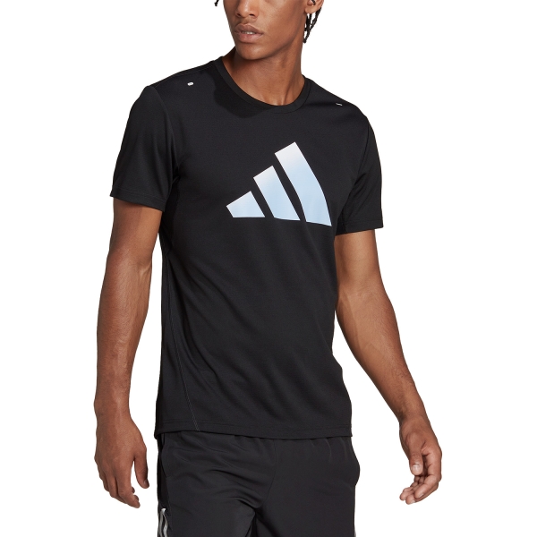 Men's Running T-Shirt adidas adidas Run Icons 3 Bar TShirt  Black  Black 