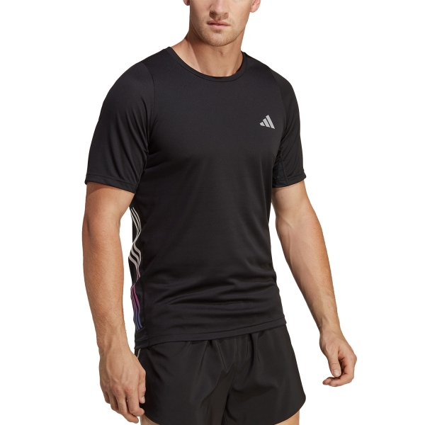 Men's Running T-Shirt adidas Run Icons 3 Stripes TShirt  Black HN8025