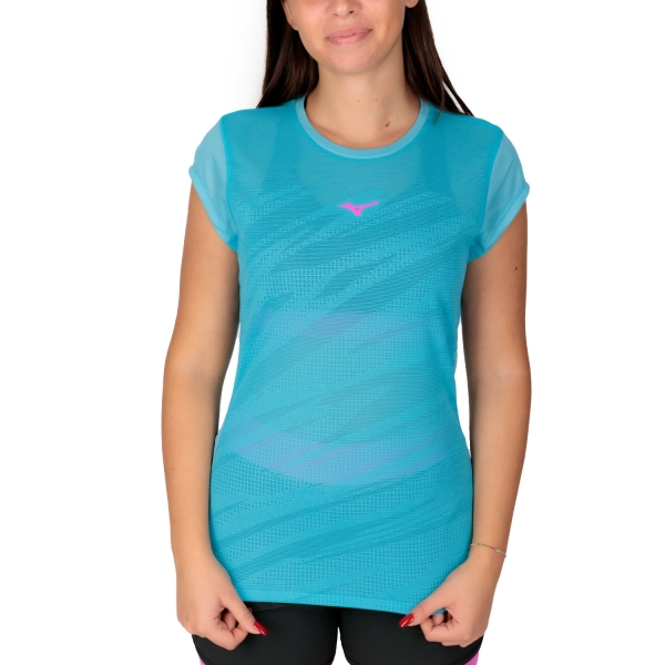 Women's Running T-Shirts Mizuno Aeroflow TShirt  Maui Blue J2GAA20229
