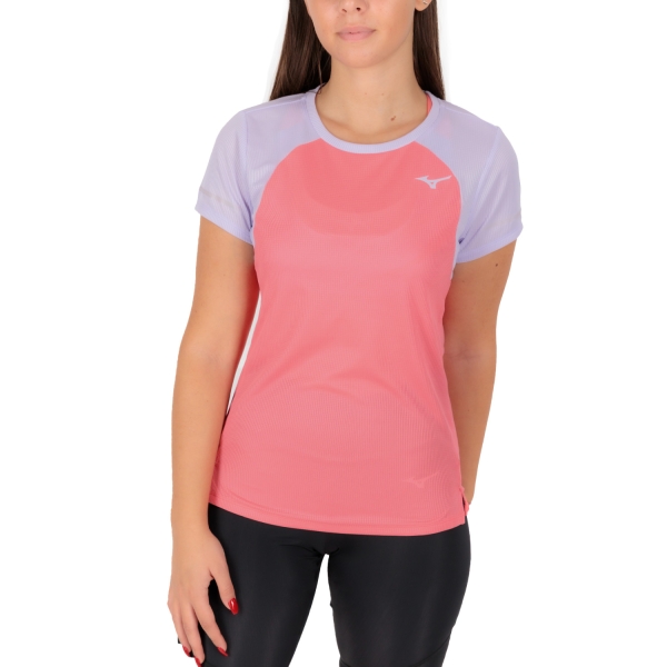 Women's Running T-Shirts Mizuno Mizuno Dryaeroflow Logo TShirt  Sunkissed Coral  Sunkissed Coral 