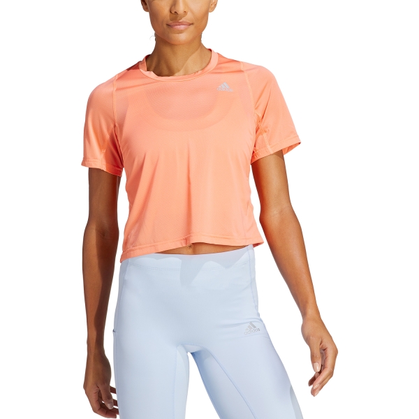 Women's Running T-Shirts adidas adidas Fast Crop Top  Coral Fusion  Coral Fusion 