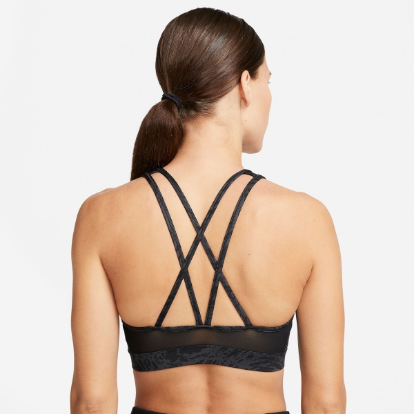 Nike Dri-FIT Swoosh Strappy Sports Bra - Black/Metallic Silver