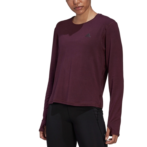 Women's Running Shirt adidas Rise 3 Stripes Logo Shirt  Shadow Maroon HK9093
