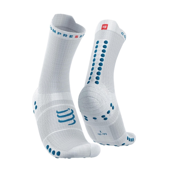 Calcetines Running Compressport Compressport Pro Racing V4.0 Calcetines  White/Fjord Blue  White/Fjord Blue 