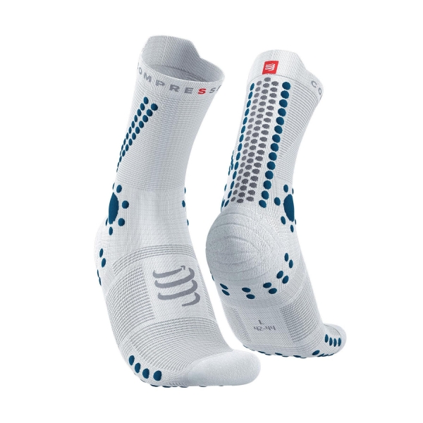 Running Socks Compressport Pro Racing V4.0 Trail Socks  White/Fjord Blue XU00048B011