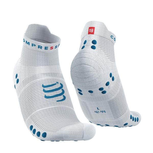 Calcetines Running Compressport Compressport Pro Racing V4.0 Logo Calcetines  White/Fjord Blue  White/Fjord Blue 