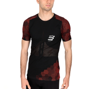 Men's Running T-Shirt Compressport Racing TShirt  Black/Red AM00128B906
