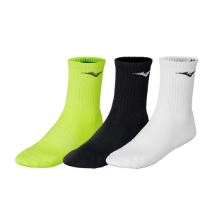 Running Socks Mizuno Logo x 3 Socks  White/Black/Neolime 32GX2505Z98