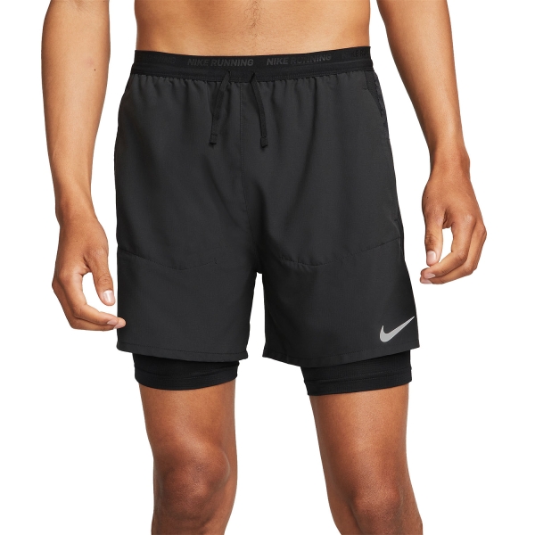 Men's Running Shorts Nike DriFIT Stride Hybrid 2 in 1 5in Shorts  Black/Reflective Silver DM4757010