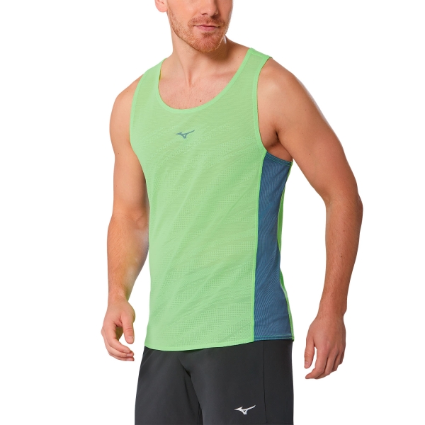 Top Running Hombre Mizuno Aero Drylite Top  Light Green J2GAA00133