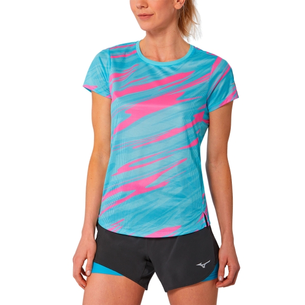 Women's Running T-Shirts Mizuno Dryaeroflow Graphic Logo TShirt  Antigua Sand J2GAA21023
