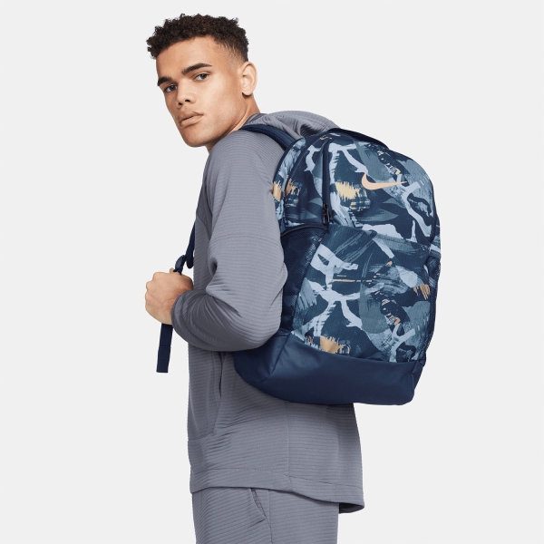Nike Brasilia Graphic Medium Backpack - Midnight Navy/Pale Vanilla