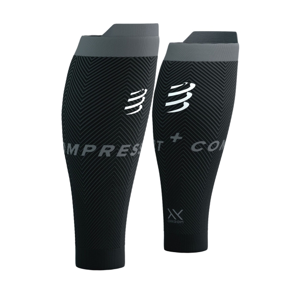 Compression Calf Sleeve Compressport R2 Oxygen Logo Compression Calf Sleeves  Black/Steel Grey SU00048B922