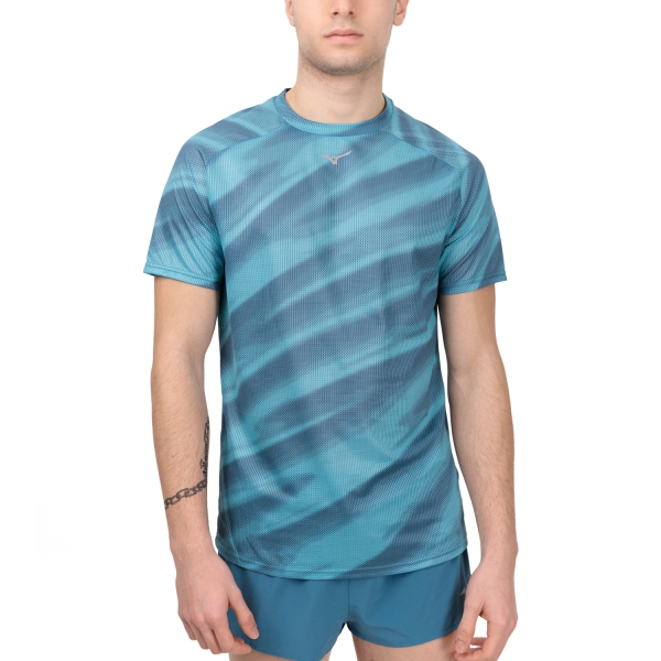 Men's Running T-Shirt Mizuno Mizuno Dryaeroflow Graphic Print TShirt  Blue Ashes  Blue Ashes 