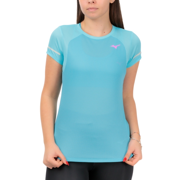 Women's Running T-Shirts Mizuno Dryaeroflow Logo TShirt  Maui Blue J2GAA20429