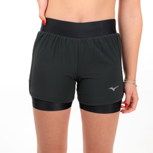 Women's Running Shorts Mizuno Drylite 2 in 1 4.5in Shorts  Black J2GBA20609