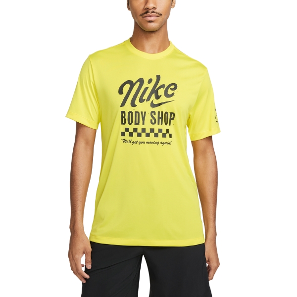 Men's Training T-Shirt Nike DriFIT Body Shop Logo TShirt  Yellow Strike FD0128765