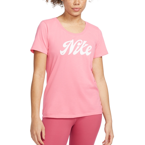 Maglietta Fitness e Training Donna Nike DriFIT Script Maglietta  Coral Chalk/White FD2986611