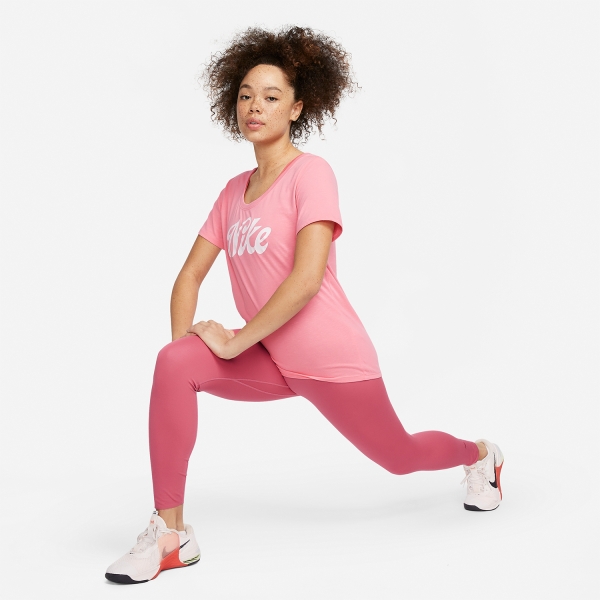 Nike Dri-FIT Script Women's Training T-Shirt - Coral Chalk/White