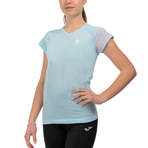 Camiseta Running Mujer Compressport Performance Camiseta  Acqua/Hot Pink AW00094B543