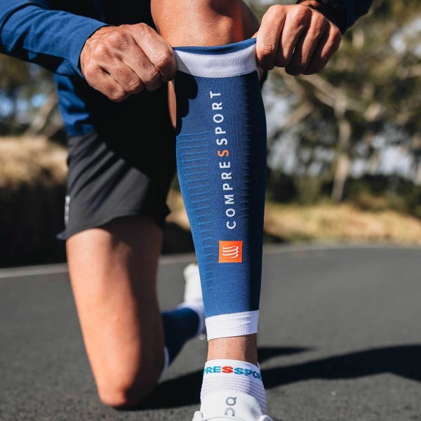 Compressport R2 3.0 Gambaletti a Compressione - Estate Blue/White