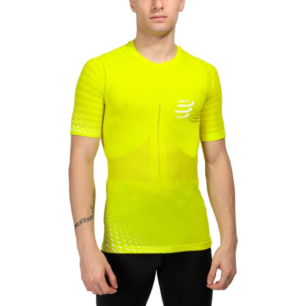 Men's Running T-Shirt Compressport Racing TShirt  Evening Primrose/White AM00128BEVPW