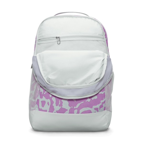 Nike Brasilia Printed Backpack - Light Silver/Rush Fuchsia/White