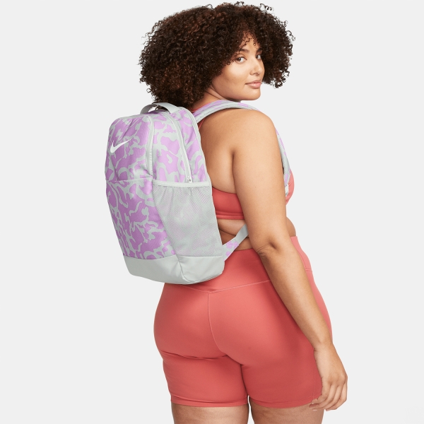 Nike Brasilia Printed Backpack - Light Silver/Rush Fuchsia/White