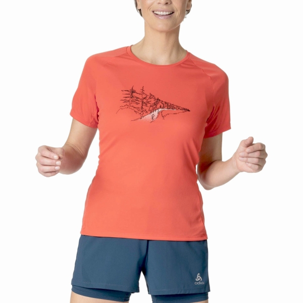 Women's Running T-Shirts Odlo Odlo Crew Essential Print TShirt  Cayenne  Cayenne 