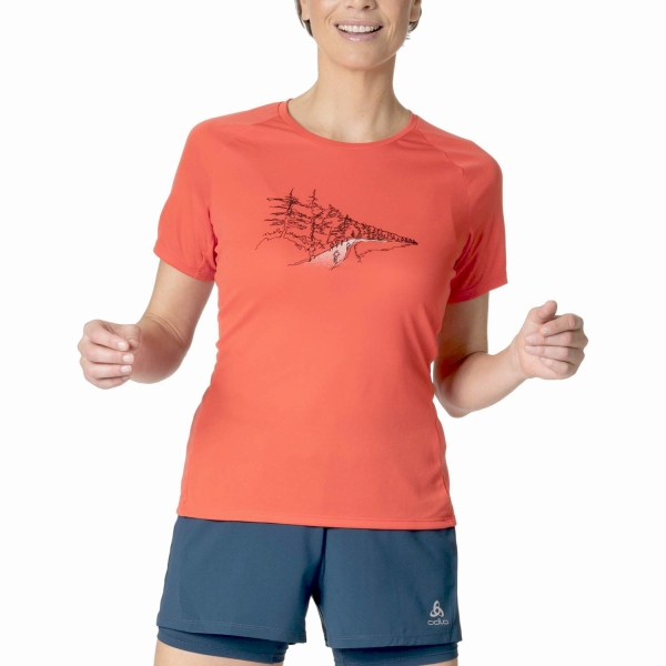 Camiseta Running Mujer Odlo Odlo Crew Essential Print Camiseta  Cayenne  Cayenne 