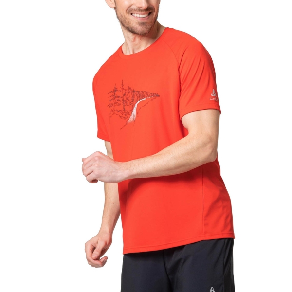 Camisetas Running Hombre Odlo Odlo Crew Essential Print Camiseta  Firelight  Firelight 