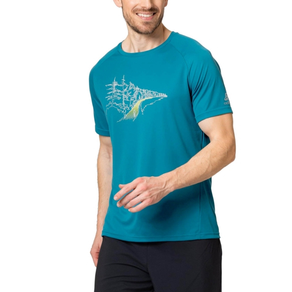 Men's Running T-Shirt Odlo Crew Essential Print TShirt  Saxony Blue 31396221024