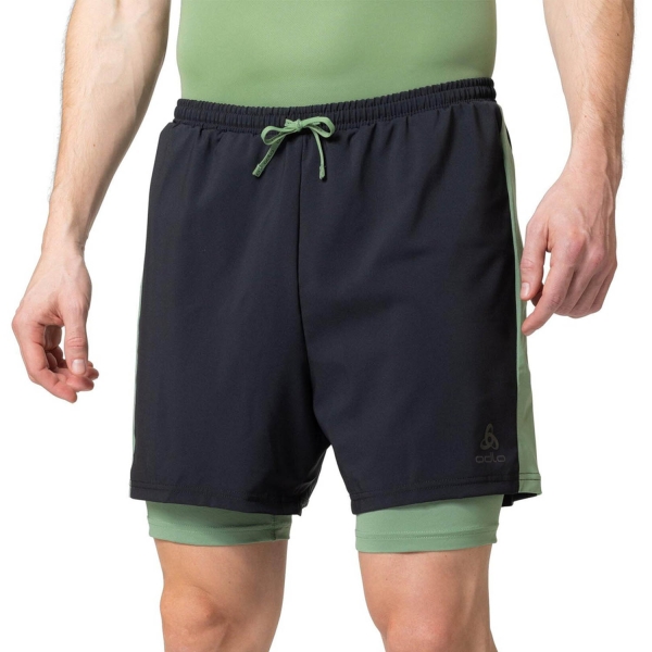 Men's Running Shorts Odlo Odlo Essential 2 in 1 5in Shorts  Black/Loden Frost  Black/Loden Frost 