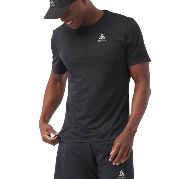 Men's Running T-Shirt Odlo Zeroweight Engineered ChillTec TShirt  Black Melange 31373260008