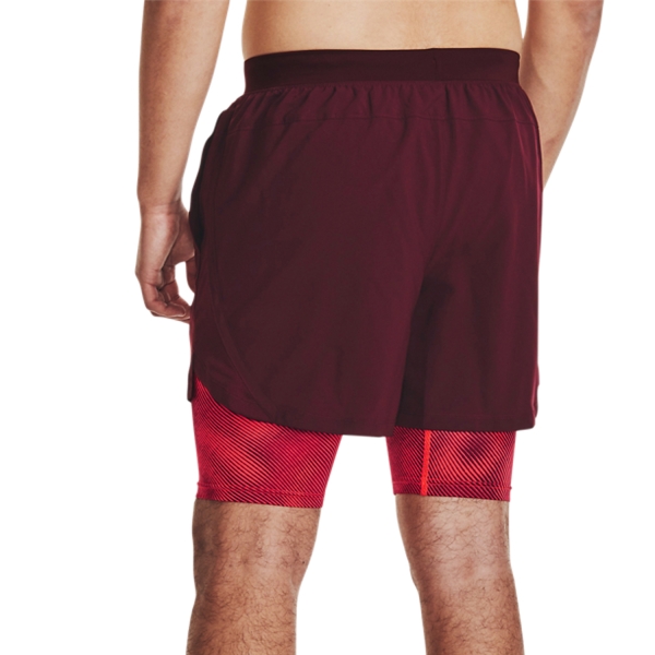 Under Armour Launch 2 in 1 5in Pantaloncini - Dark Maroon/Beta/Reflective