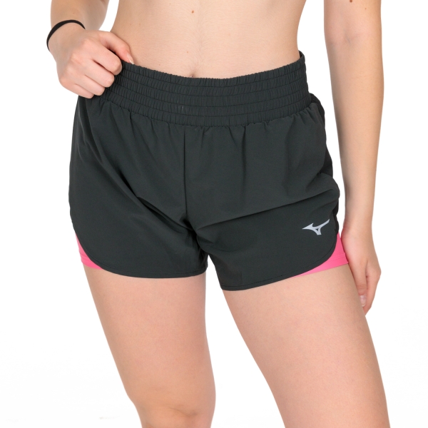 Women's Running Shorts Mizuno Mizuno Classic Logo 2 in 1 4.5in Shorts  Black/Sangria Sunset  Black/Sangria Sunset 