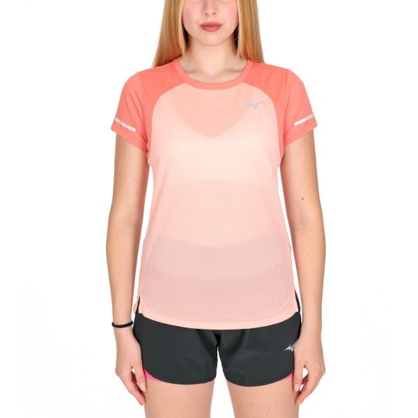 Women's Running T-Shirts Mizuno Dryaeroflow Logo TShirt  Apricot Blush J2GAA20451
