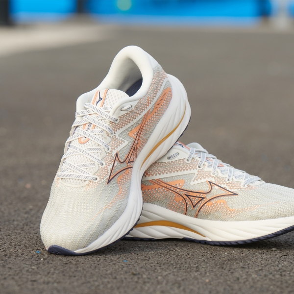 Mizuno Wave Rider 27 - Snow White/Nightshadow Blue/Coral Reef
