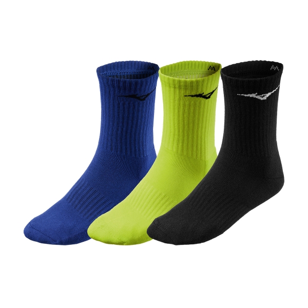 Running Socks Mizuno Mizuno Logo x 3 Socks  Black/Evening Primrose/Surf The Web  Black/Evening Primrose/Surf The Web 