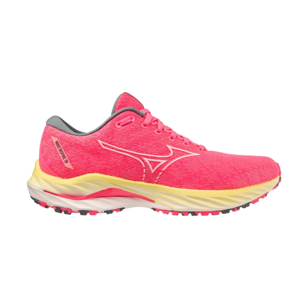 Woman's Structured Running Shoes Mizuno Mizuno Wave Inspire 19  High Vis Pink/Snow White/Luminous  High Vis Pink/Snow White/Luminous 