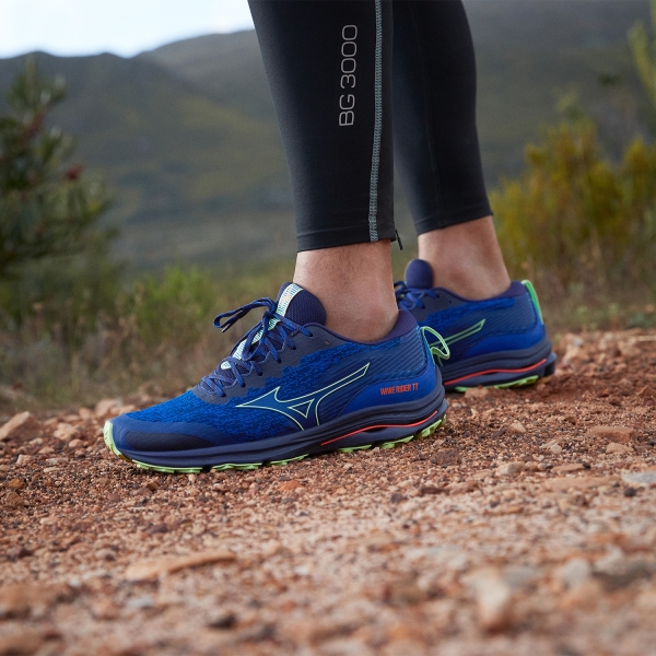 Mizuno Wave Rider TT - Blue Depths/Techno Green/Neon Flame