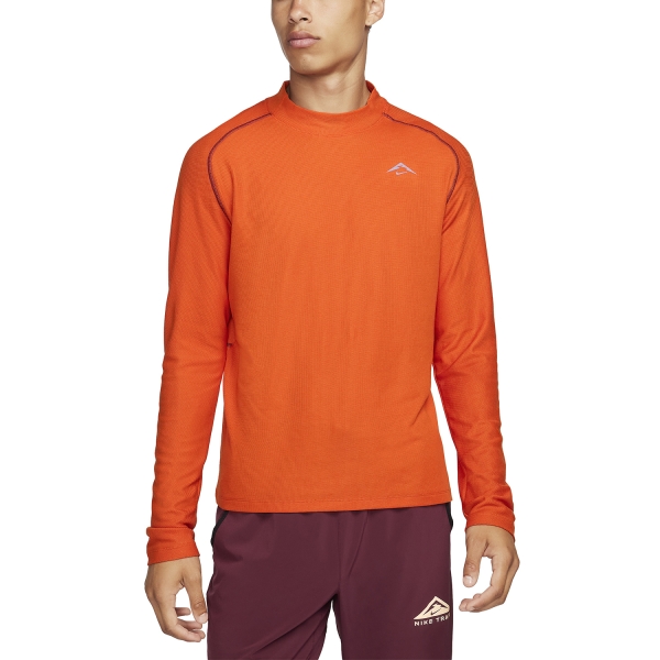 Men's Running Shirt Nike Nike Trail DriFIT Swoosh Shirt  Campfire Orange/Night Maroon  Campfire Orange/Night Maroon 
