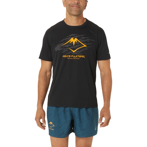 Men's Running T-Shirt Asics Fujitrail Logo TShirt  Performance Black/Carbon/Fellow Yellow 2011C981001